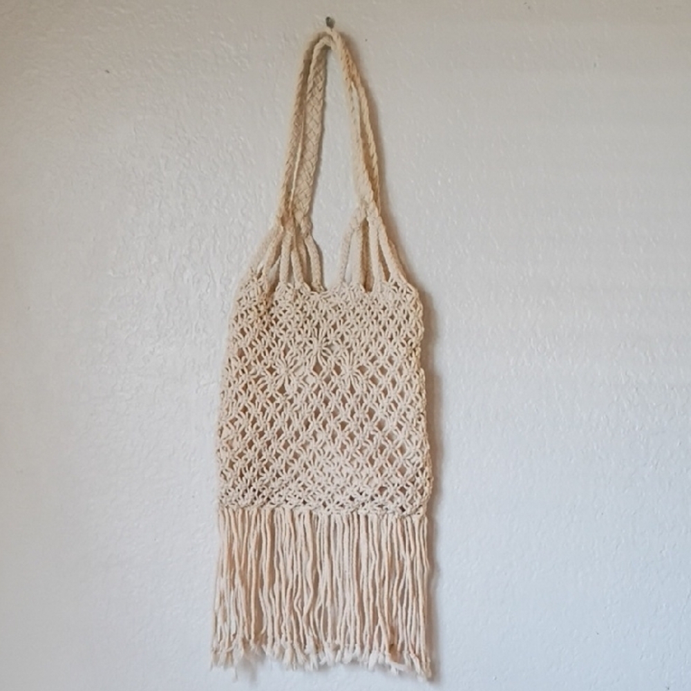 Polo Jeans Co.by Ralph Lauren Handcrafted Cream Macramé Bag - Picture 2 of 7